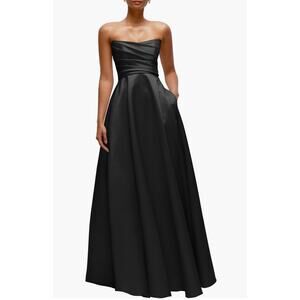 Dessy Collection Talia Black Satin Maxi Dress - Size 14